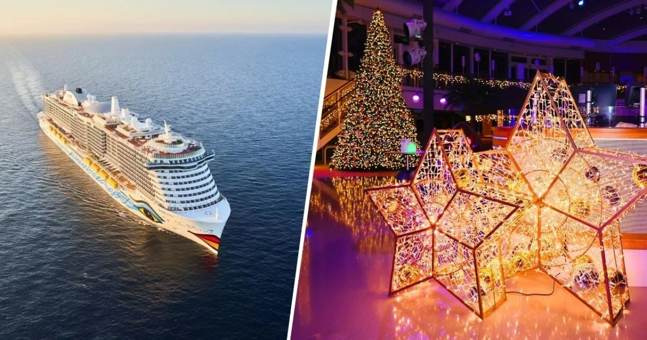 AIDA Schiff und Weihnachtsdekoration an Bord