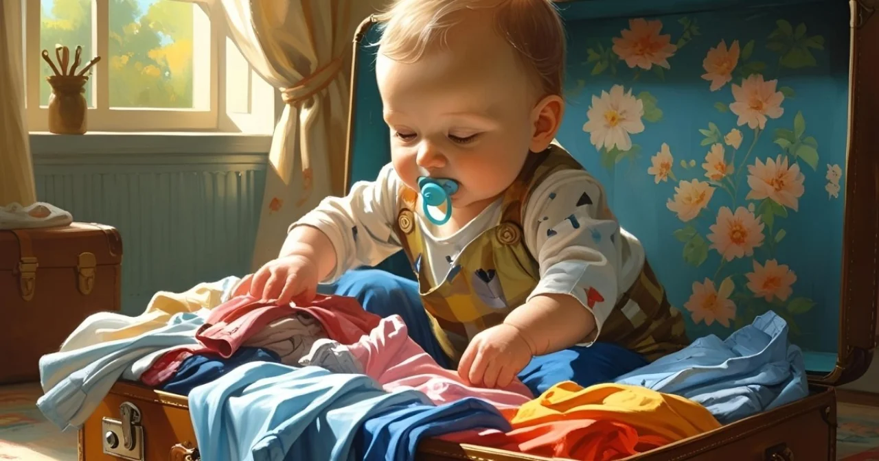 Baby packt Koffer wieder aus